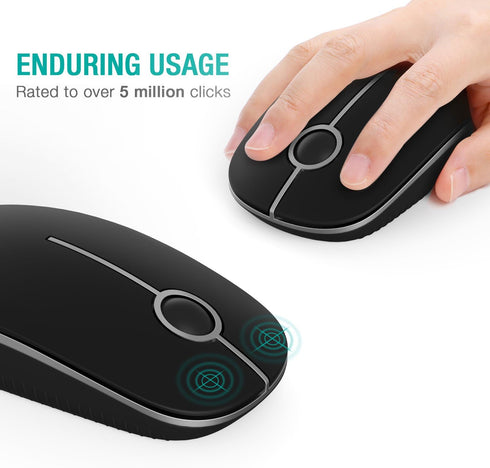 VssoPlor Wireless Mouse, 2.4G Slim Portable Computer Mice with Nano Receiver for Notebook, PC, Laptop, Computer (Black and Silver)