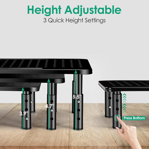 Monitor Stand Risers for 2 Monitors - 3 Height Adjustable Monitor Stand with Pen Holder, Dual Monitor Riser for Office,