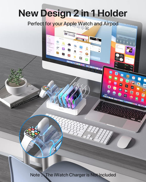 SooPii Premium 6-Port USB Charging Station Organizer for Multiple Devices, 6 Short Charging Cables and One Upgraded