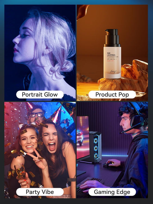 GLOUEN 4 10 3000mAh RGB Selfie Light for iPhone, Portable Phone Light Clip with Light Modes & Brightness Levels