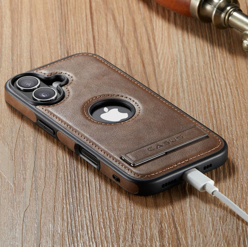 C Casus 17 6.3 Inch (2025), Casus for iPhone Case with MagSafe, Slim Kickstand Vegan Leather Protective Cover