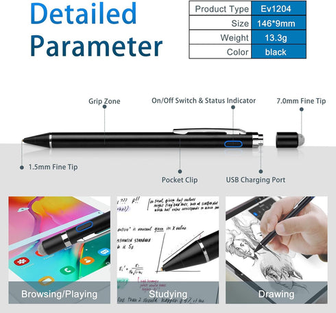 Stylus Pen for Google Pixel 8 Pro, Active Digital Pen with 1.5mm Ultra Fine Tip for iPad/iPhone/Lenovo/HP/Dell/ASUS