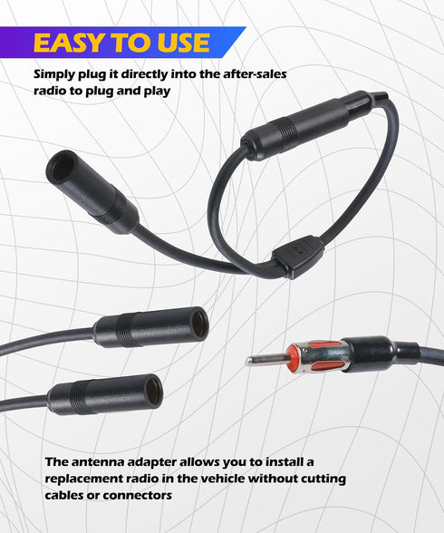 SCUARI 1 2 Car Antenna Adapter,Antenna Adapter for Car Stereo,Car Accessories Male to Female Y Antenna Cable,Radio