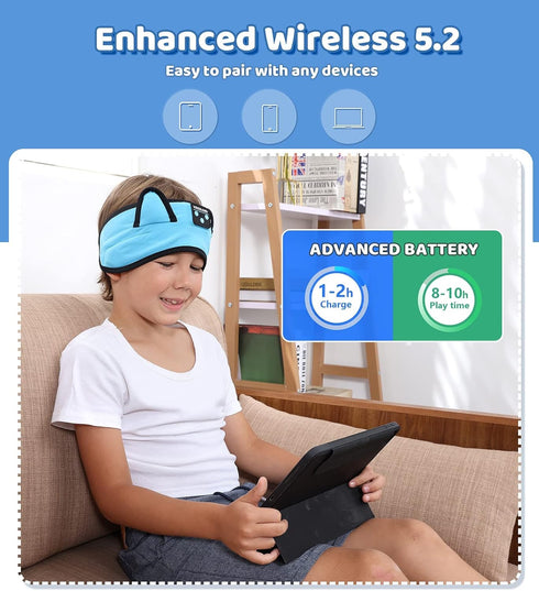 Kids Bluetooth Headphones Adjustable Headband, Wireless Sleep Headphones with Wired Playback for School and Travel