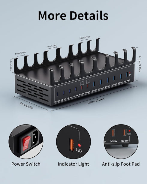 Dywcdnice 600W 12-Port 100W Charging Station for Multiple Devices, USB C Charging Station with Dual PD PPS, Multi