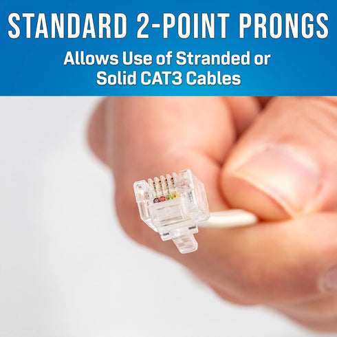 Jonard Tools RJ11-100 CAT3 Pass-Through Connectors for Telephone Cables, Pack of 100