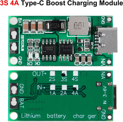 2PCS Type C BMS 2S 3S 4S 1A 2A 4A 18650 Lithium Battery Charger Board USB C Step-up Boost Module for Li-Po Polymer Power Bank (3S 4A)