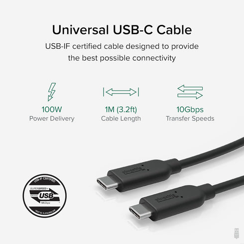 10Gbps 3.3 (1 5A, 3.1 2 Plugable USB C to USB C Cable, feet Meter), USB-IF Certified, USB Gen Type-C - Driverless