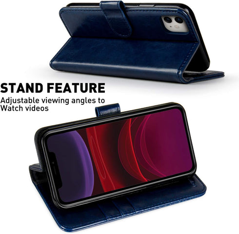 MONASAY Wallet Case Compatible for iPhone 11, 6.1-inch, Flip Folio Leather Cover with Credit Card Holder, Blue