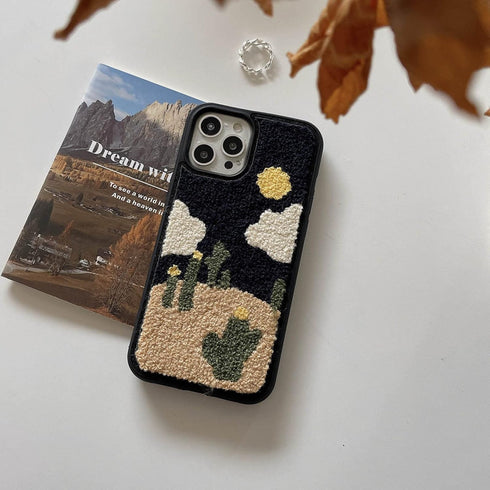 Tewwsdi 13 Cute Cactus Plant Phone Case Compatible with iPhone Cute Sun Cloud Design Girly Warm Fur Cartoon Slim Soft