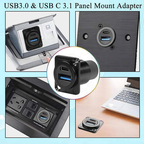 QIANRENON USB3.0 & USB C 3.1 Panel Mount Adapter, USB A & USB C Feedthrough Bulkhead Mount Socket