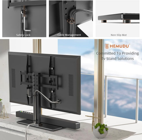 Universal TV Stand, Table Top Stand for 27-60 inch LCD LED TVs, 6 Level Height Adjustable with Tempered Glass Base