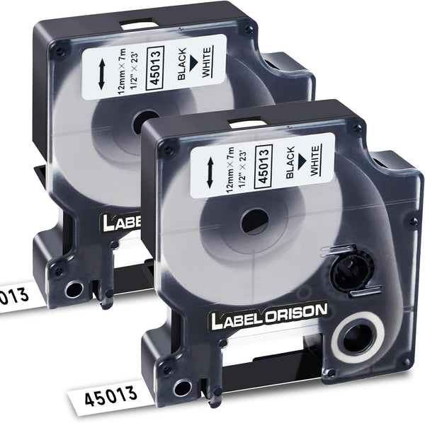 Label Orison Compatible with DYMO D1 Label Tape 45013, Black on White Refill for DYMO LabelManager, 1/2 Inch x 23 Feet