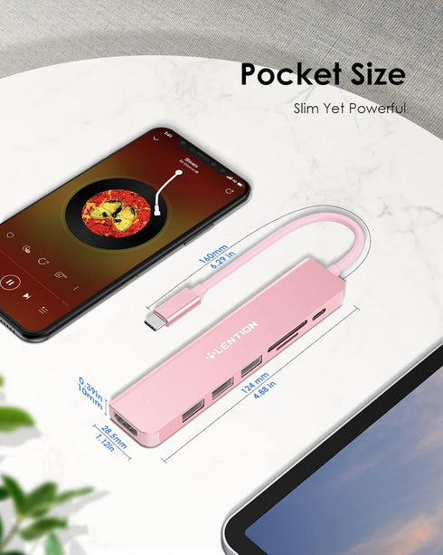 LENTION USB C Hub with 100W Charging, 4K HDMI, Dual Card Reader, Compatible with MacBook Pro and More