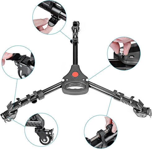 NEEWER Heavy Duty Photography Tripod Dolly with 33lbs Capacity, 2-Inch Rubber Wheels, Adjustable Leg Mount & Carry Bag