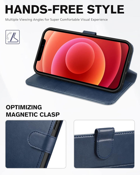 TUCCH Wallet Case for iPhone 12 Pro/12 5G, TPU Shockproof Inner Shell, RFID Blocking Magnetic Stand Cover