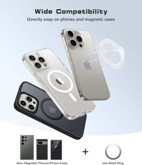 Magnetic Phone Grip for iPhone 15/14/13/12 Pro Max/Plus, Removable Loop Grip with Silicone Soft Finger Strap (White)
