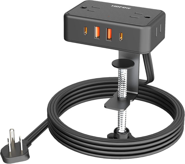HOPOW Desk Clamp Power Strip, Desktop Mount Charging Station with 4 Outlets 4