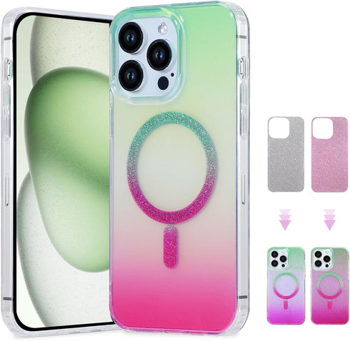 CASEOWL iPhone 15 Pro Max Case, Compatible with MagSafe, Clear Cute Glitter Card Protective Cover for Women and Girls