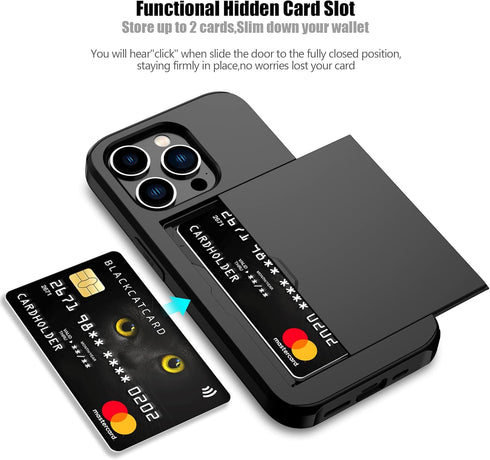 Nvollnoe for iPhone 14 Pro Case with Card Holder, Heavy Duty Protective Dual Layer Shockproof Hidden Card Slot Slim