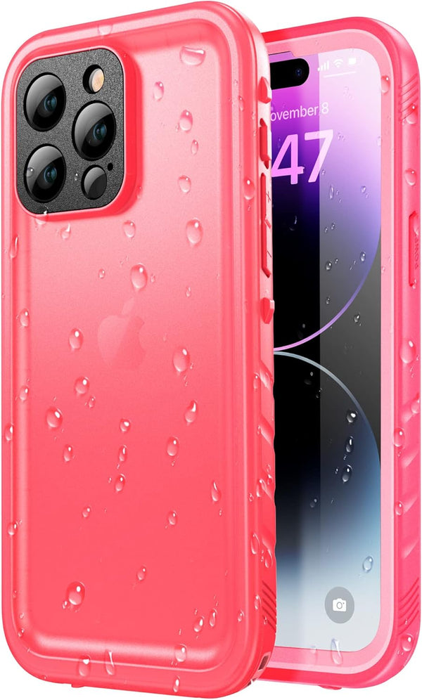 SPORTLINK Waterproof Case for iPhone 14 Pro Max, Shockproof Dustproof Phone Case with Screen Protector, Pink