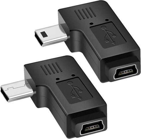 UCEC USB 2.0 Adapter Plug - Mini USB to Mini USB, Left and Right Angle, Pack of 2