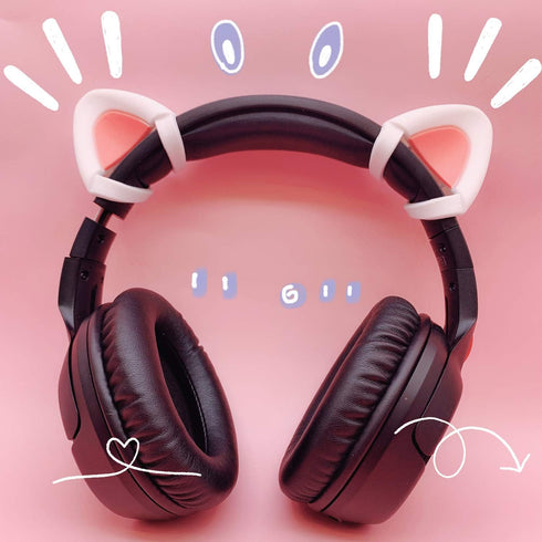 Cute Pink Cat Ears Fits for HypreX Cloud/Cloud Stinger/Cloud Flight Headsets, Universal Fit Lovely Kitty Adjustable Attachment Straps for Video Live Gaming Headphone,White & Pink