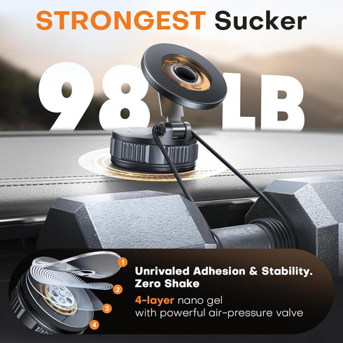 Peerock 360Adjustable 17/16/15/14/13/12 Car Phone Holder, Magnetic Phone Holder for Car, Foldable Suction Cup Phone