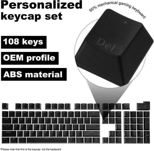 MECCANIXITY 108 Keys Pudding Keycaps Set, OEM Profile 60 Percent ABS for Mechanical Keyboard Layout (Black)