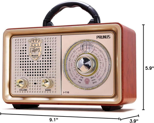 PRUNUS J-110 Retro Vintage Portable Radio AM FM, Battery Powered & Rechargeable, Shortwave Radio