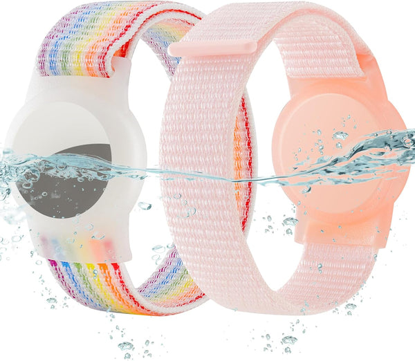 Waterproof Air Tag Bracelet for Kids, 2 Pack Soft Nylon Hidden Wristband, Lightweight GPS Tracker Holder