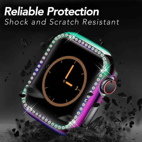 Compatible Apple Watch Case 44mm SE SE2, Bling Crystal Diamonds Bumper Cover for Women, Hard PC Frame