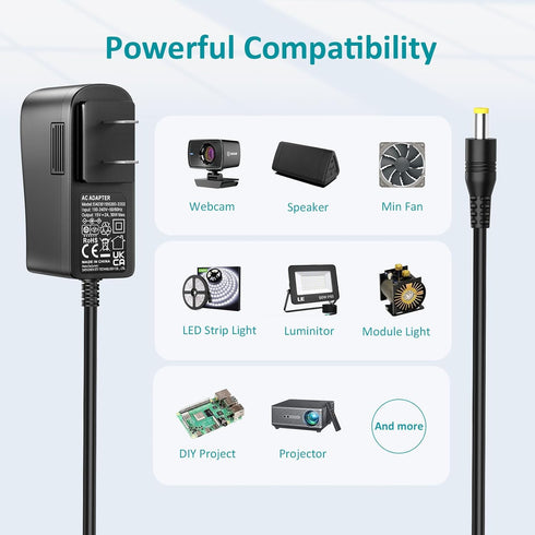 15V 2A Switching Power Supply Charger, Universal AC/DC Adapter Replacement for Litter Robot & Household Electronics