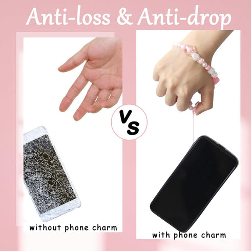 Aesthetic Phone Charms Strap, Kawaii Cute Strawberry Phone Case Charms with Bowknot Heart (Pink)