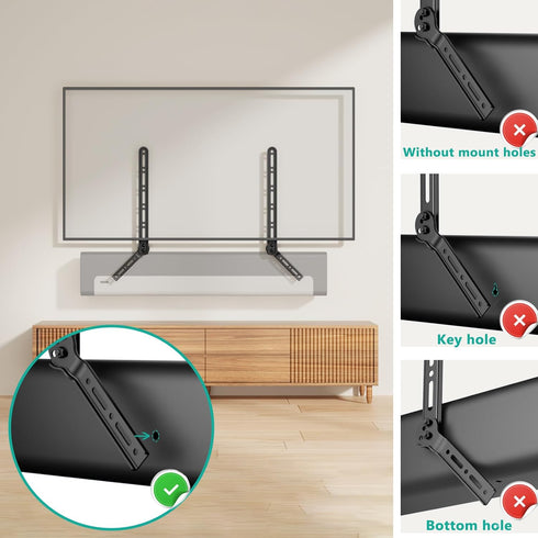 WALI Sound Bar Mount Bracket for Mounting Above or Under TV, Adjustable 3 Angled Extension Arm, Fits Most 23 to 65 Inch