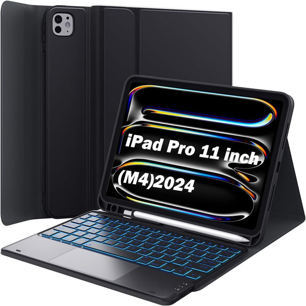 GreenLaw iPad Pro 11 inch Case with Keyboard (M4) 2024, Detachable Wireless Keyboard, Stain-Resistant, 7-Color Backlit,