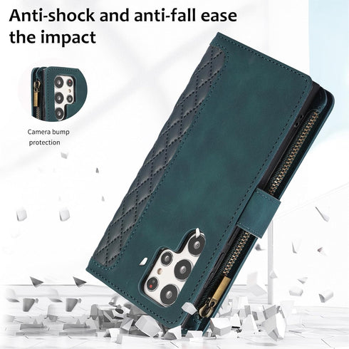 Asuwish Wallet Case for Samsung Galaxy S23 Ultra 5G - Green, 6.8" with Tempered Glass, Wrist Strap & Card Holder.