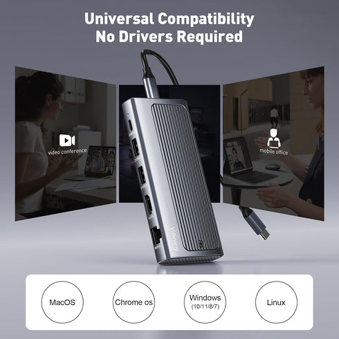 Viilinany 6-in-1 M.2 10Gbps 2X 90W 4K@60Hz USB C Docking Station with NVMe SATA SSD Enclosure, USB-C Hub with USB-A