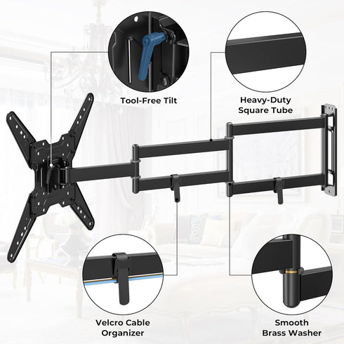 BONTEC 2665 Inch 37.4 Inch Setup, 400x400, 77 lbs TV Wall Mount for Flat and Curved Screens with Long Extension, Full