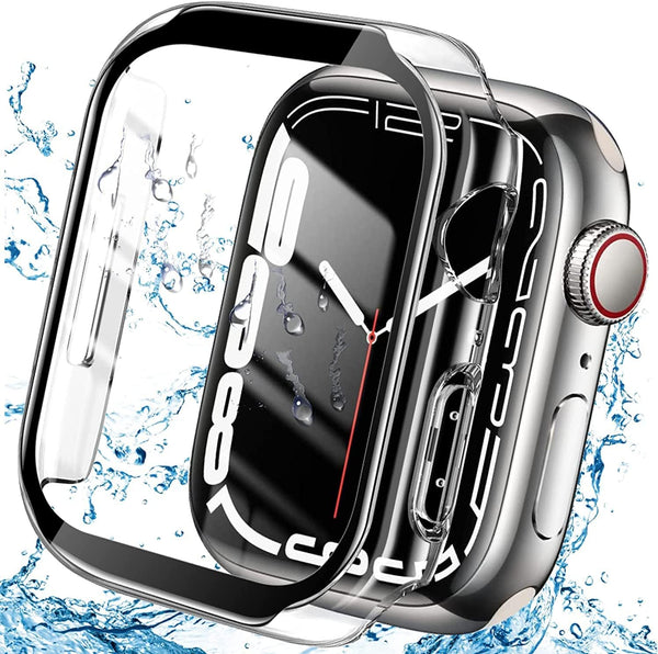 YMHML Waterproof Case for Apple Watch, Screen Protector Series 9 8 7 41mm, Tempered Glass Full Protective Cover Bumper