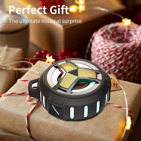 EBODA Waterproof Bluetooth Speaker - IP67 Shower Speaker with LED Light, Portable for Travel, Beach, Black Golden
