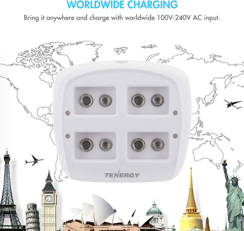 Tenergy TN136 9V 4-Bay 9 Smart Battery Charger for Rechargeable NiMH Volt Batteries