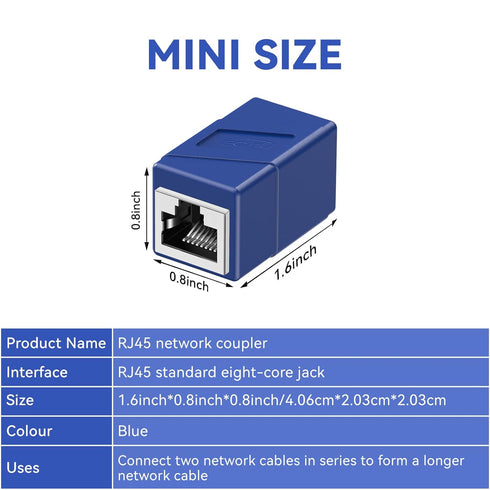 RJ45 Coupler, 2 Pack Ethernet Adapters Female to Female, Ethernet Cable Extender Adapter for Cat5e/Cat6/Cat7