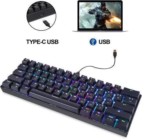 MOTOSPEED 60% Mechanical Keyboard - 61 Keys RGB LED Backlit Type-C USB Wired Office/Gaming Keyboard
