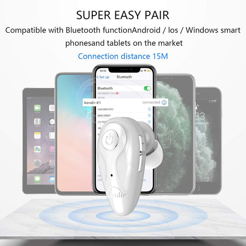 V5.0 Headset 8 Kendir Bluetooth Earpiece, Wireless Headphone Cell Phone Hrs Talking with Noise Cancelling Mic, Volume