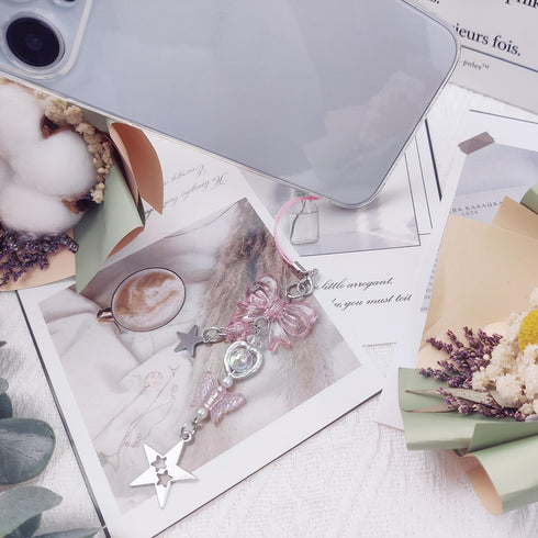 Cute Aesthetic Y2K Phone Charms Strap - 1-4PCS Pink Strawberry Butterfly Star Accessories for Phone Bag Keychain