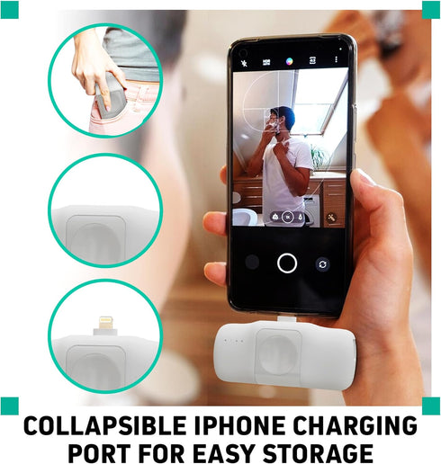 3-in-1 Portable Charger 5000 mAh Battery, Ultra-Compact Fast Charging for iPhone, USB-C Devices, Smartwatch (White)