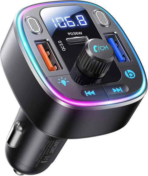LENCENT Bluetooth 5.4 Car Adapter FM Transmitter 54W Fast Charging, Dual Mics, HiFi