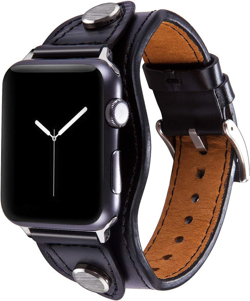 VIQIV Cuff Bracelets Bands for Apple Watch, Compatible with 38mm 42mm 41mm 40mm 44mm 45mm, Dressy Leather Metal Strap