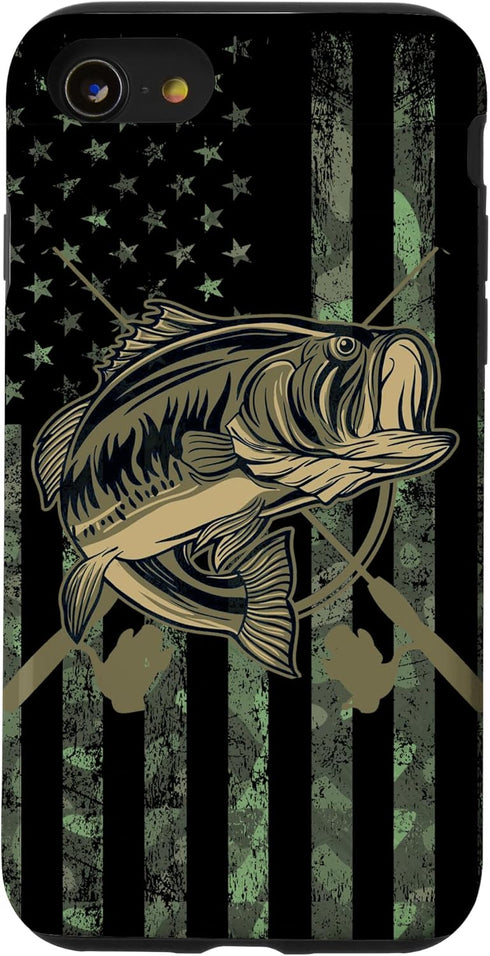 Camo American Flag Bass Fishing Gift Case for iPhone SE (2020) / 7 / 8, Love Fishing Fisherman Design